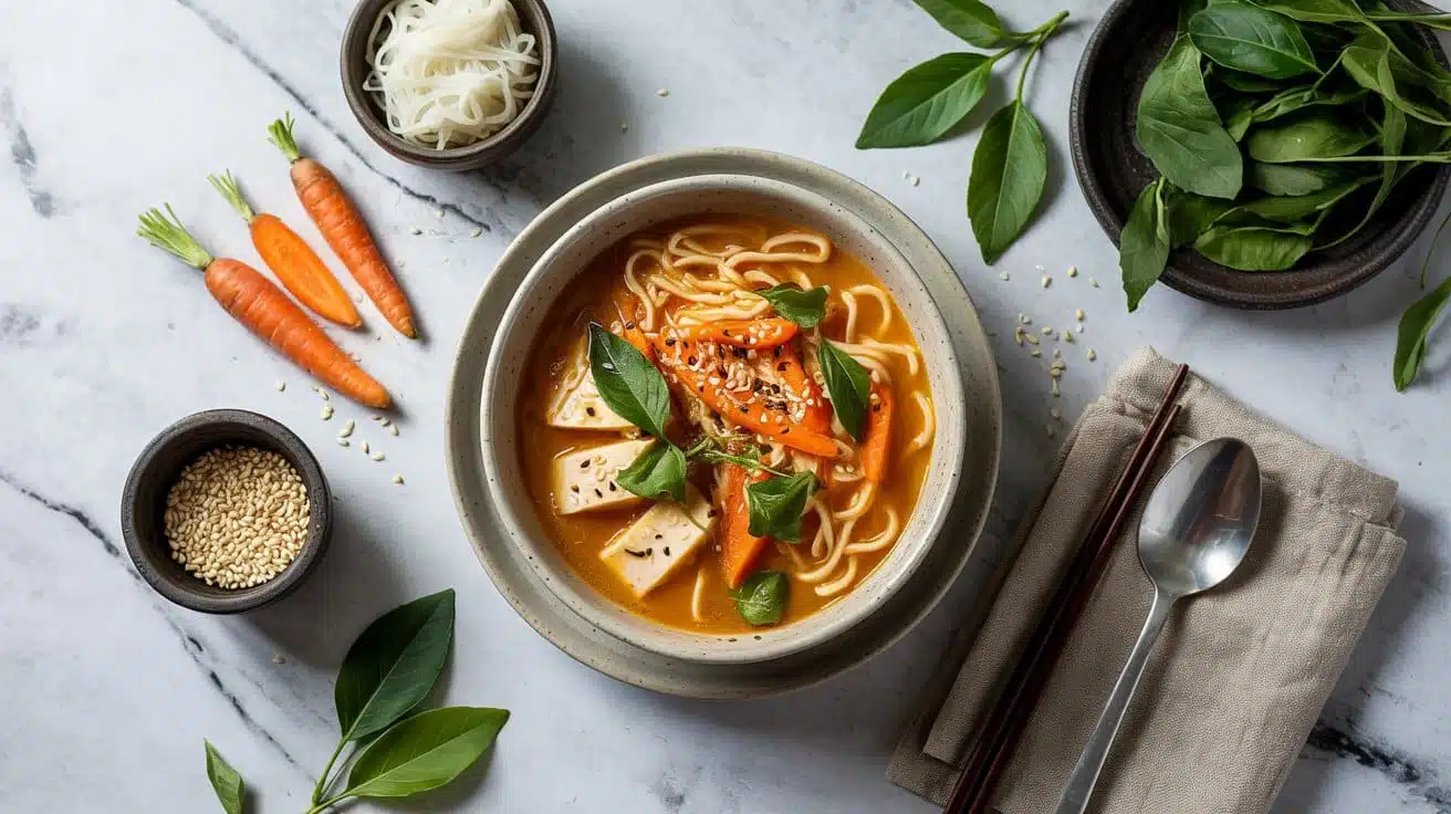 Simple carrot and ginger soup with ri
