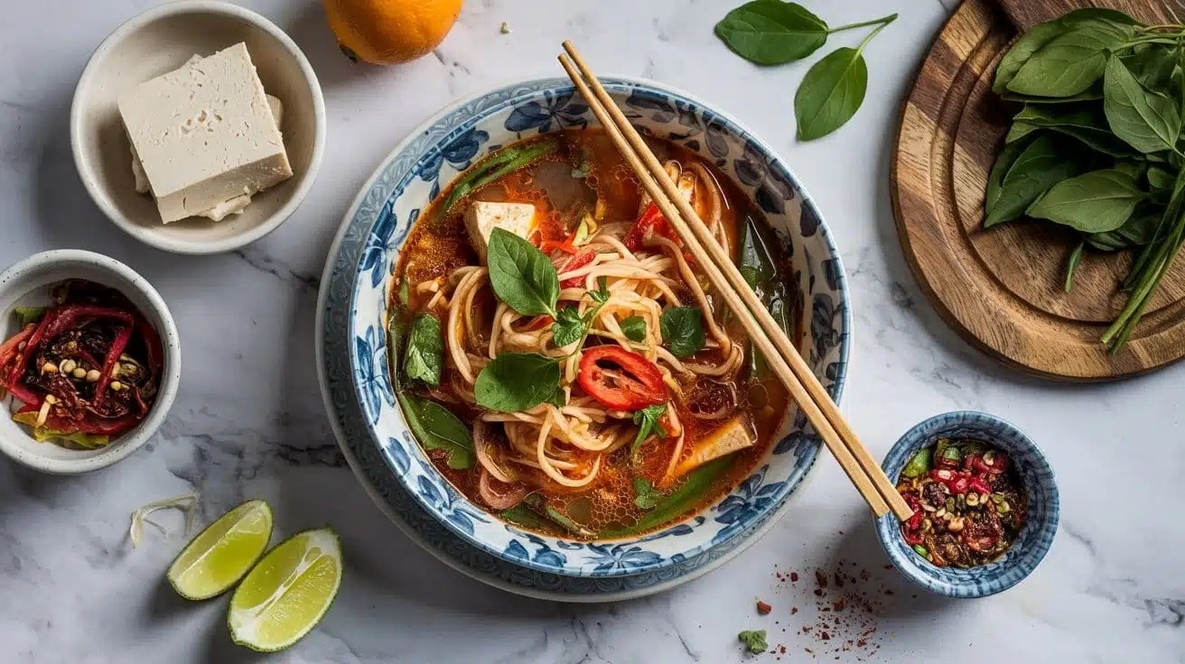 Spicy vegan tom yum soup with plant b 2k