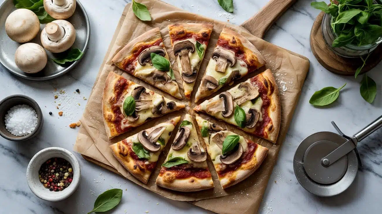 Umami mushroom pizza with homemade cr fuky bnua