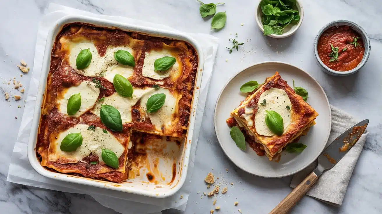 Vegan lasagna with nut based ricotta hfkh15g