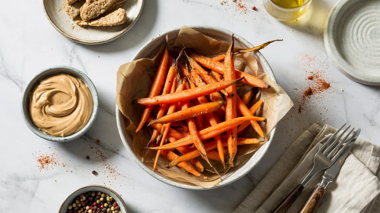Carrot fries with tahini dip