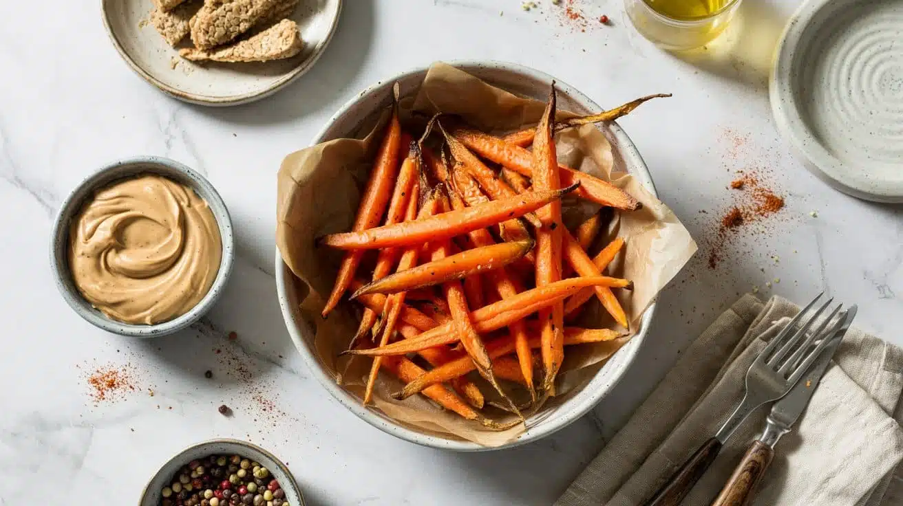 Carrot fries with tahini dip