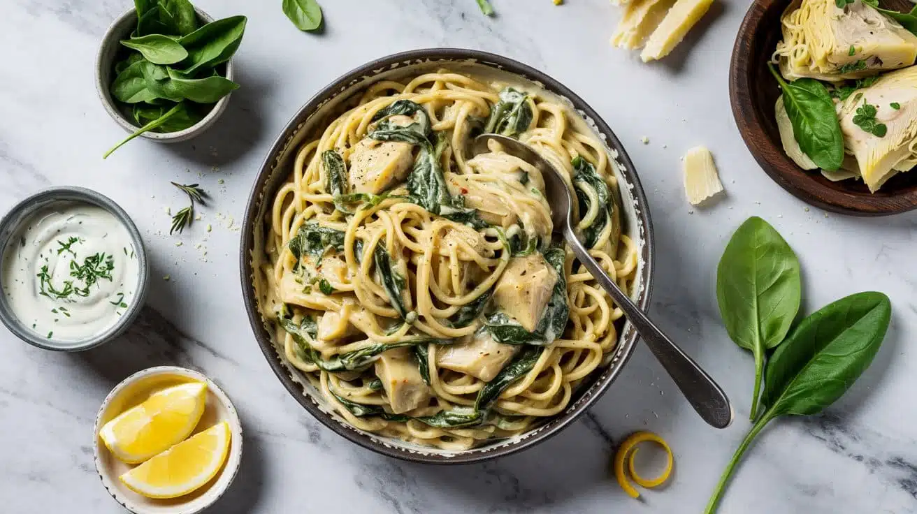 Spinach and artichoke pasta inspired