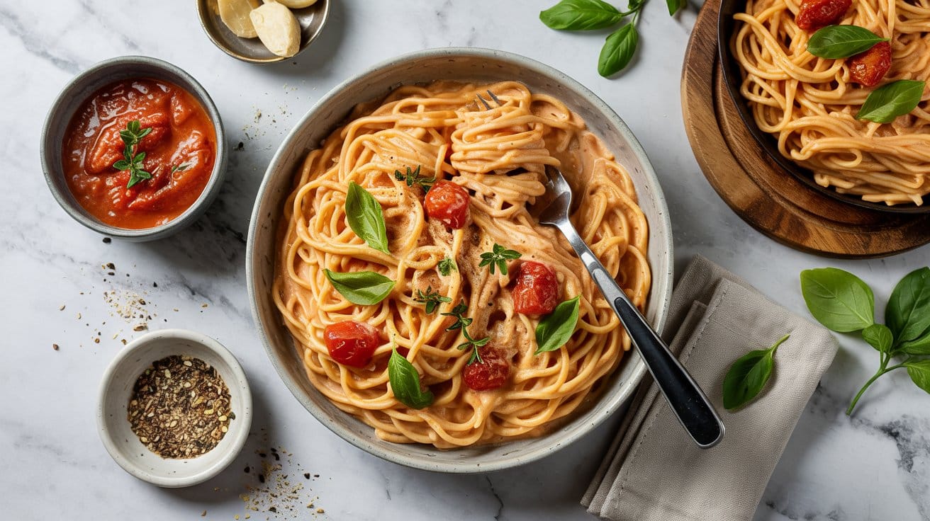 Family favorite pasta with creamy tom l