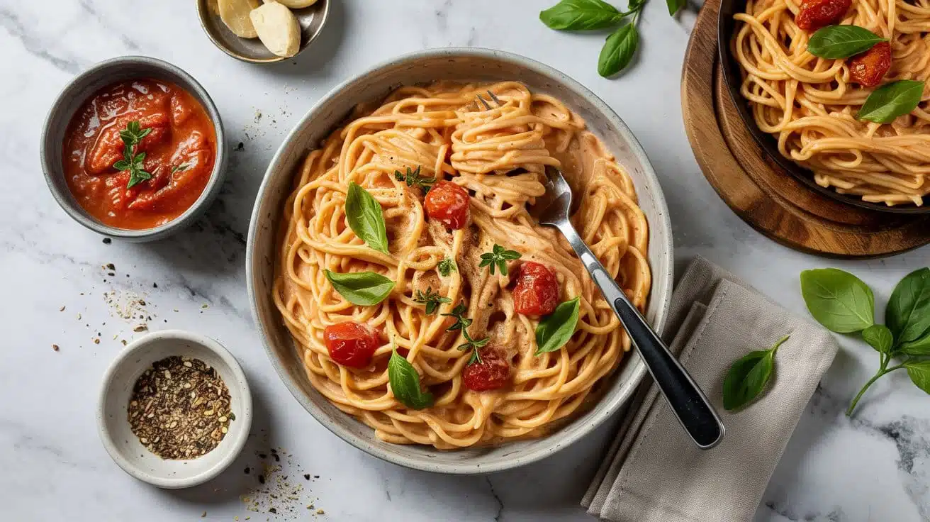 Family favorite pasta with creamy tom l