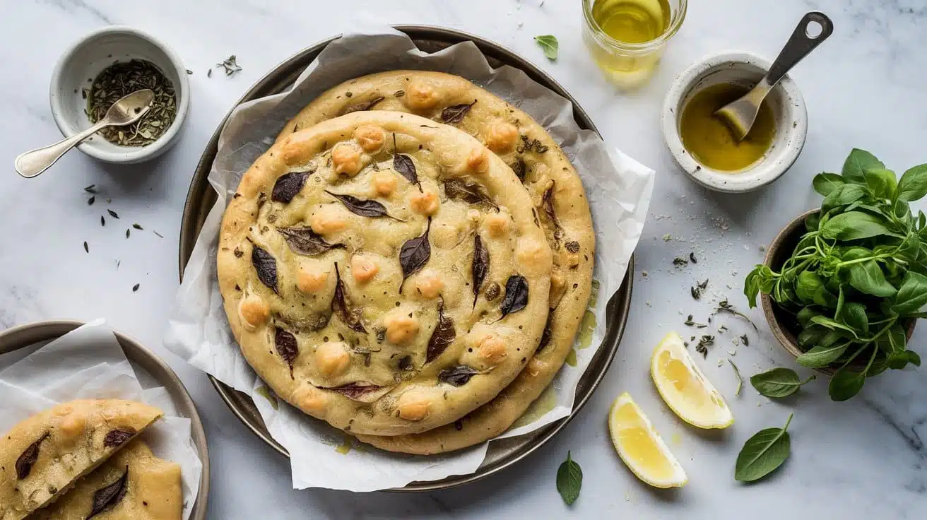 Chickpea flatbread infused with fresh yrw