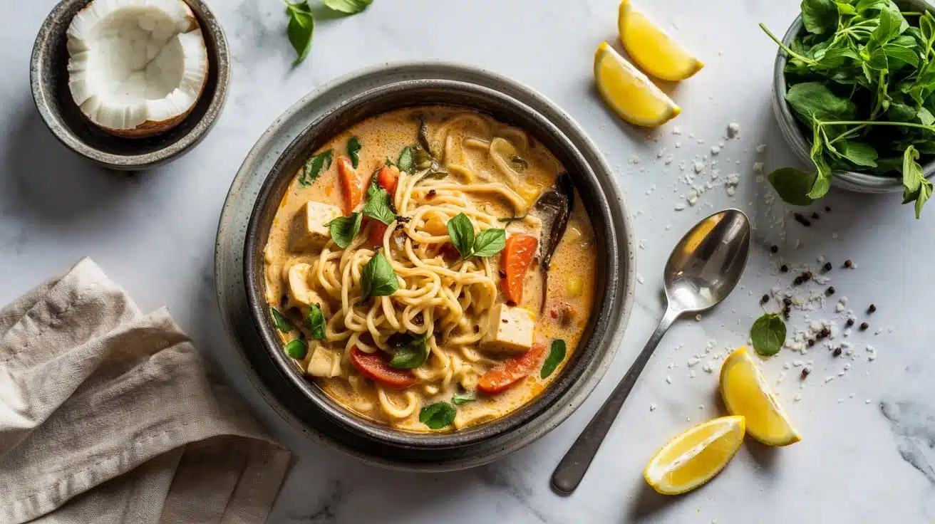 Creamy coconut curry noodle soup with mxj