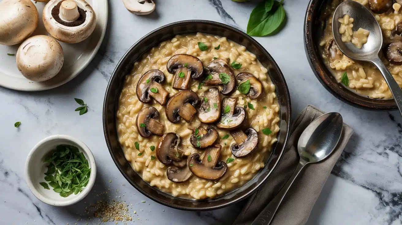 Creamy mushroom risotto with dairy fre llgxsj hw fscnru