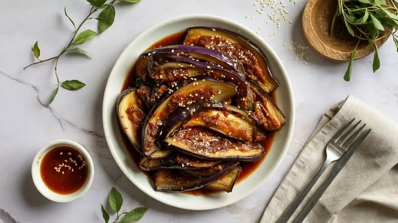 Gochujang glazed eggplant with sticky oifcnmk t ujc