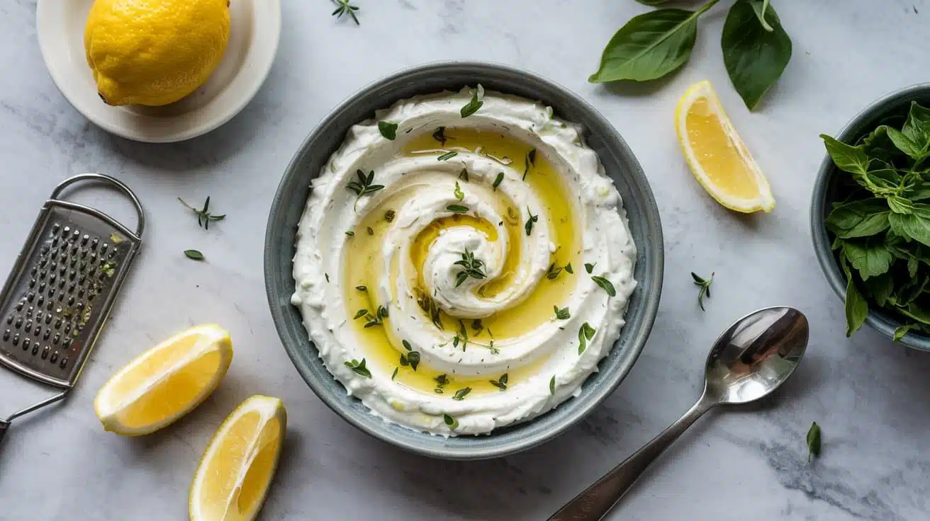 Lemon herb vegan feta dip