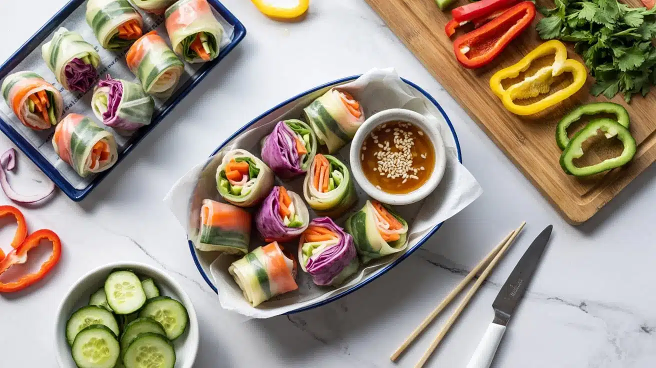 Rainbow vegetable spring rolls a top d elj5yfa