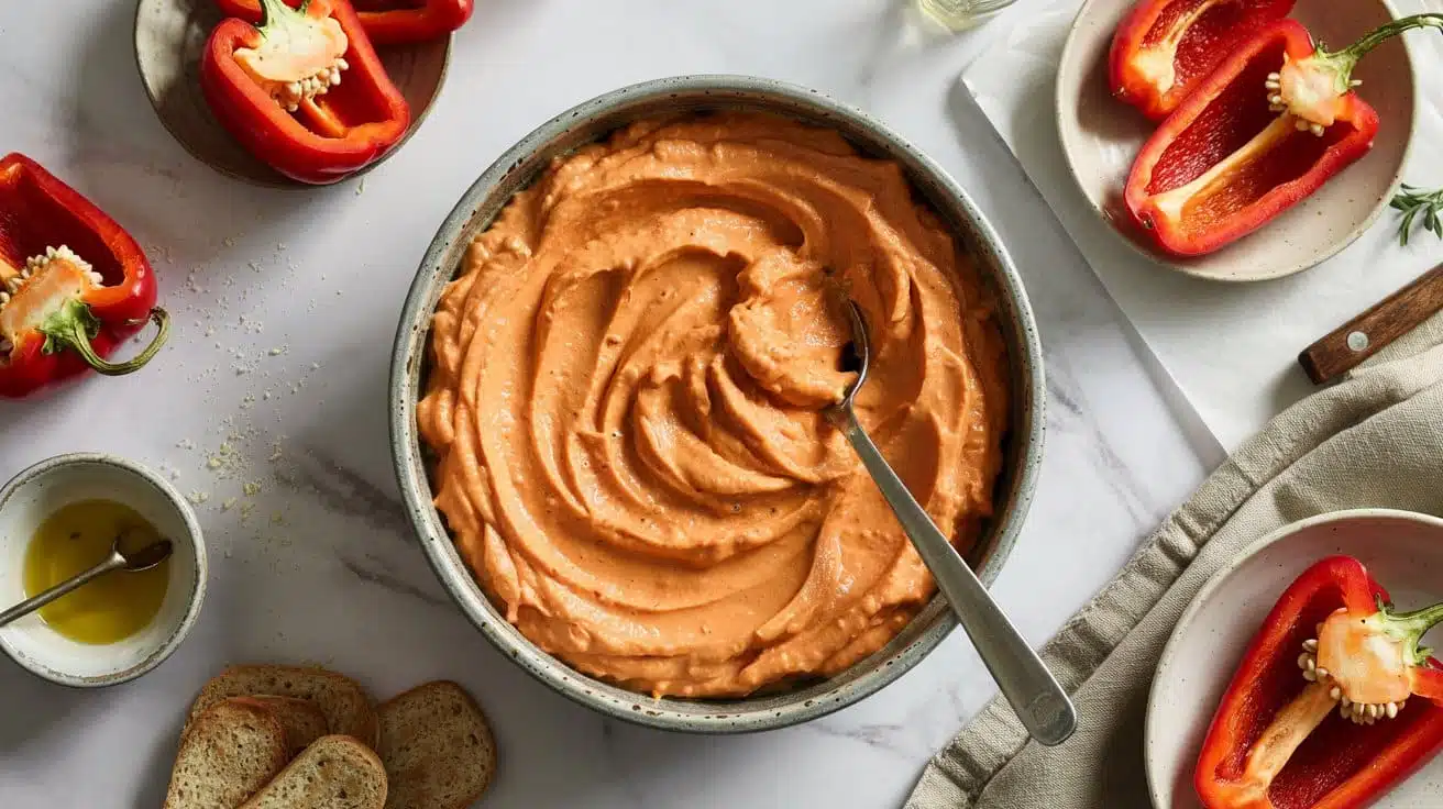 2 roasted red pepper tofu dip a top down htcs0vt eka2jmg ciyucbhzloq