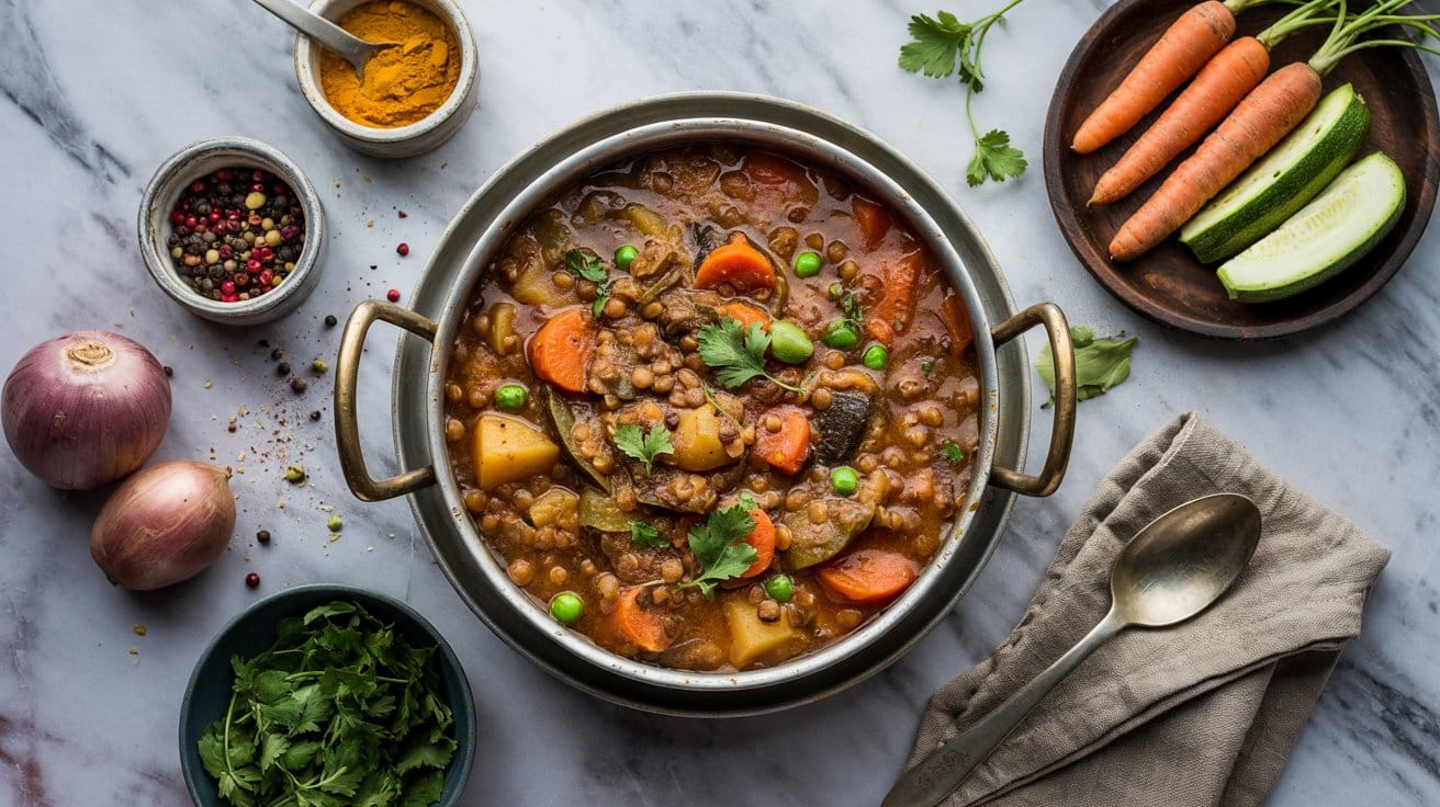 Indian lentil stew with seasonal veget