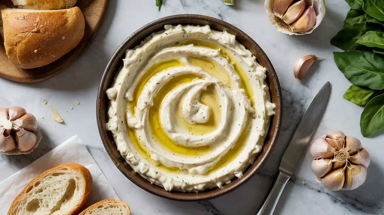 Roasted garlic vegan feta spread a top