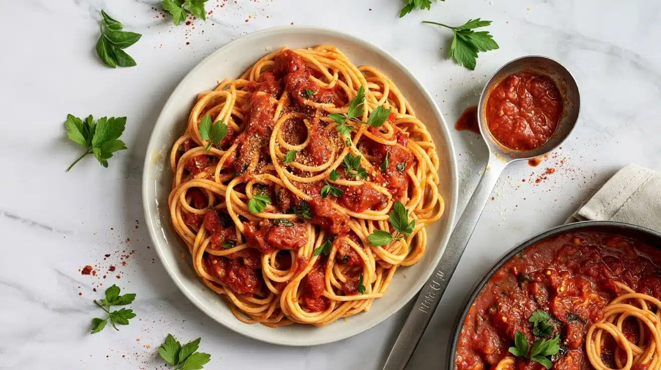 Spaghetti spicy and flavorf