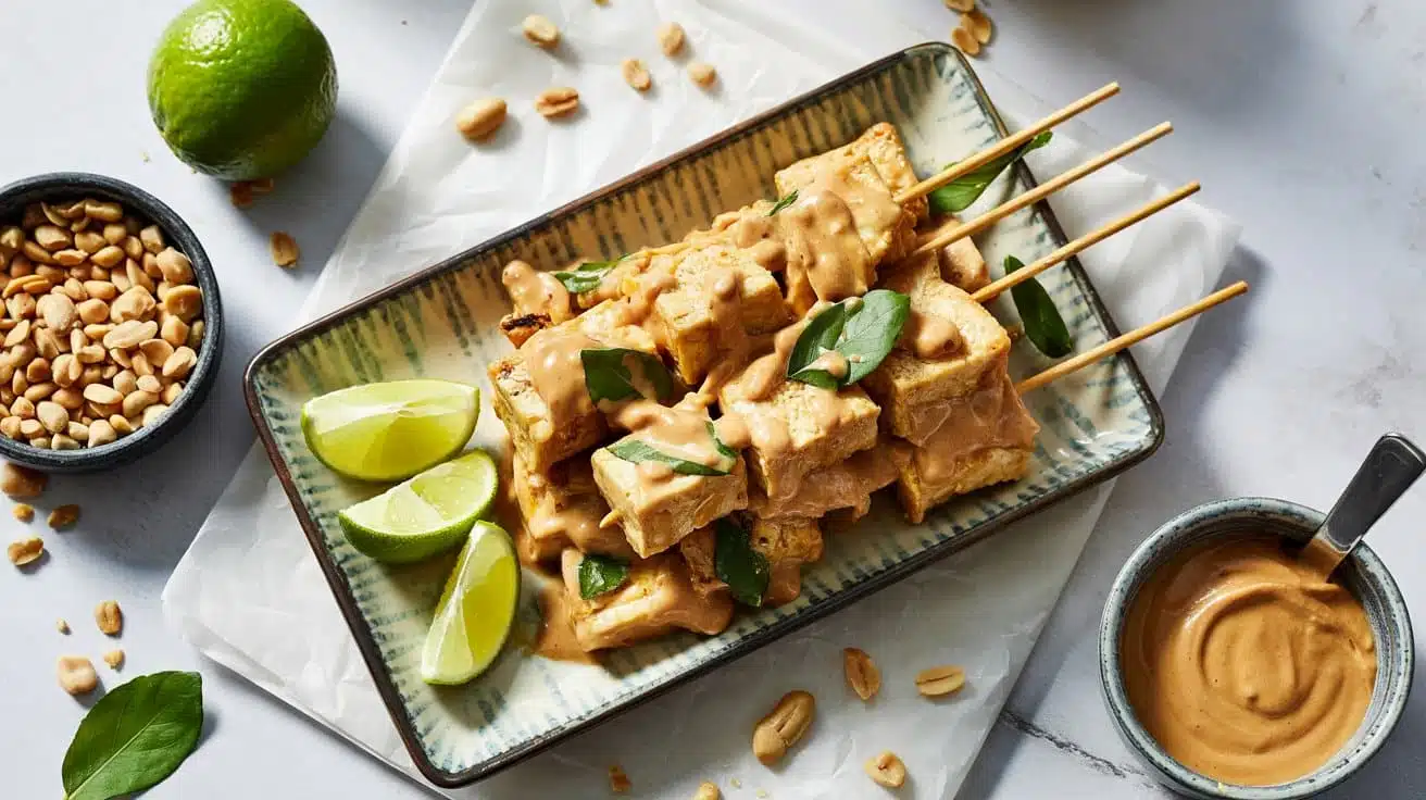 Thai peanut tofu skewers
