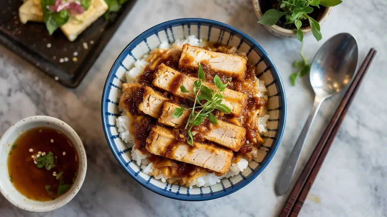Tofu katsu don with rice for comfort f vbg f3mxbt