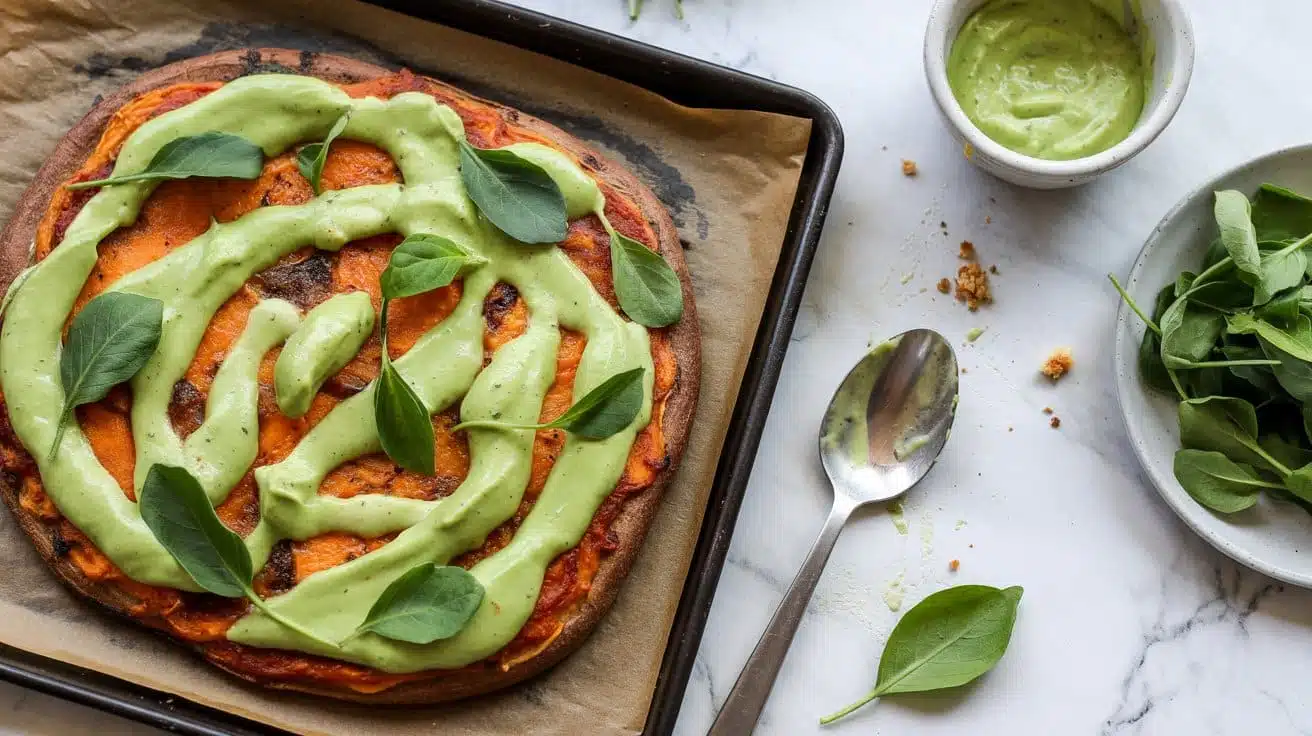 Sweet potato pizza with creamy avocado 3sr