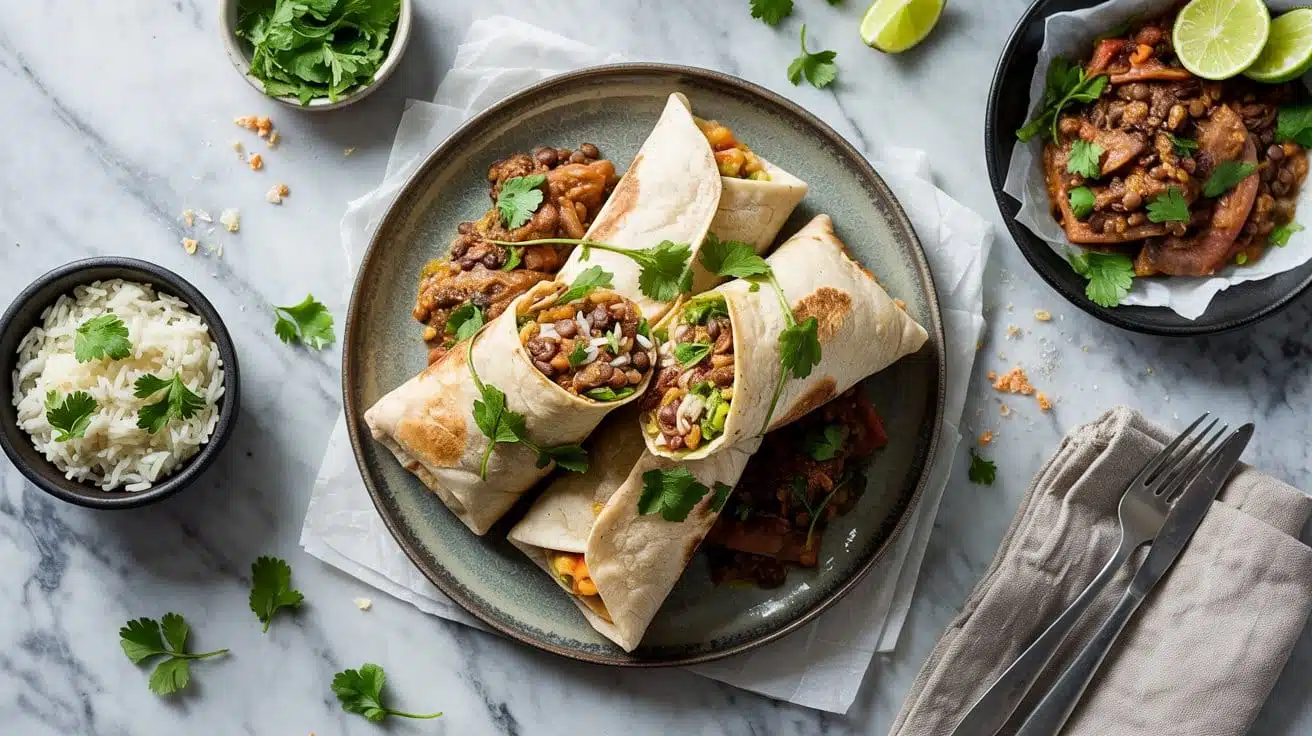 Vegan lentil burritos with cilantro