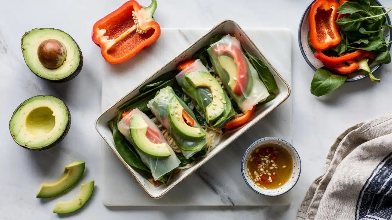 Avocado and bell pepper spring rolls a b5ibyog