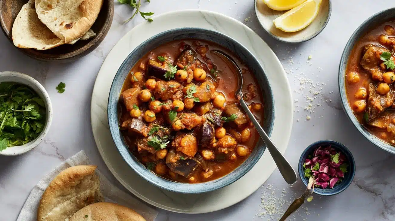 Chickpea and eggplant curry bursting w