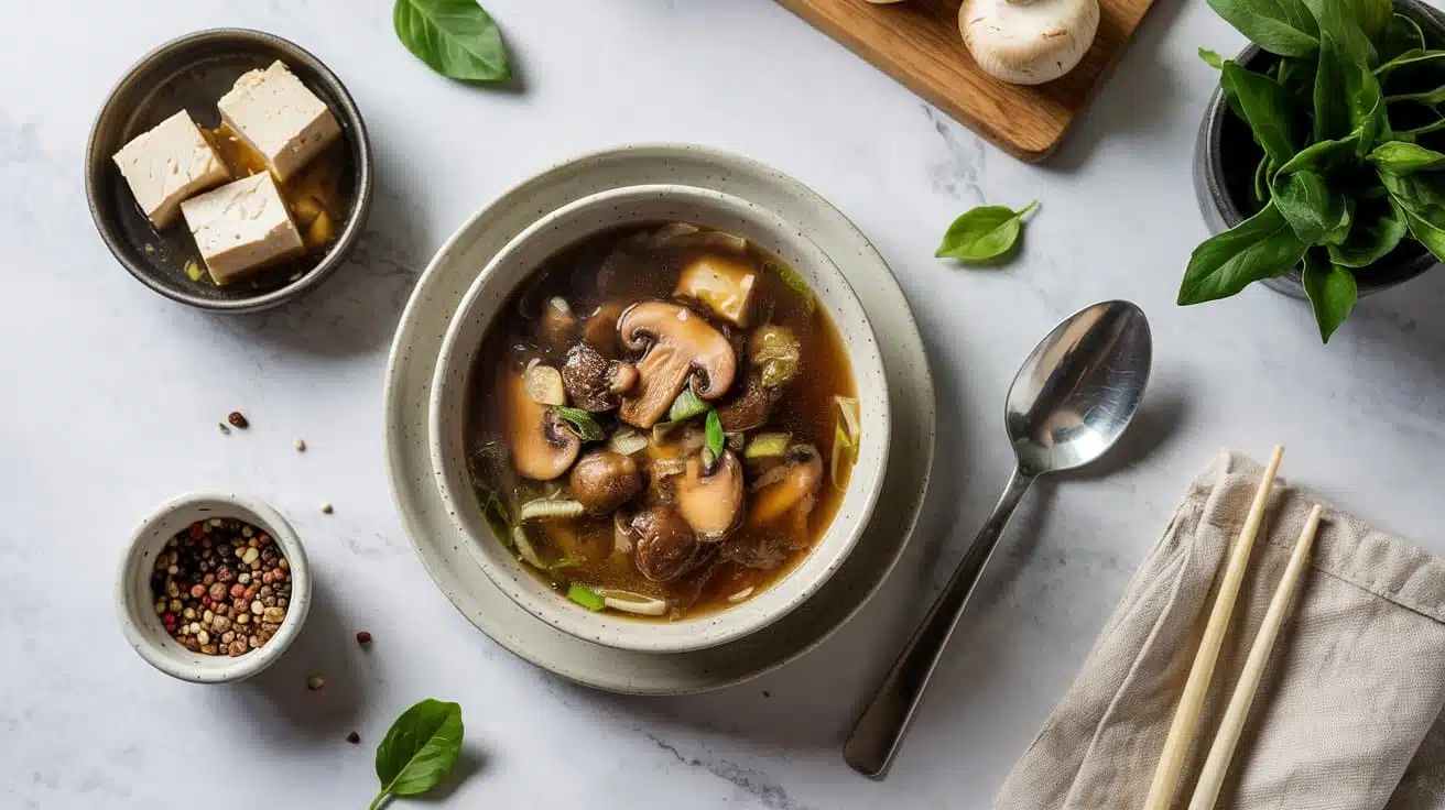 Miso mushroom soup with umami rich bro