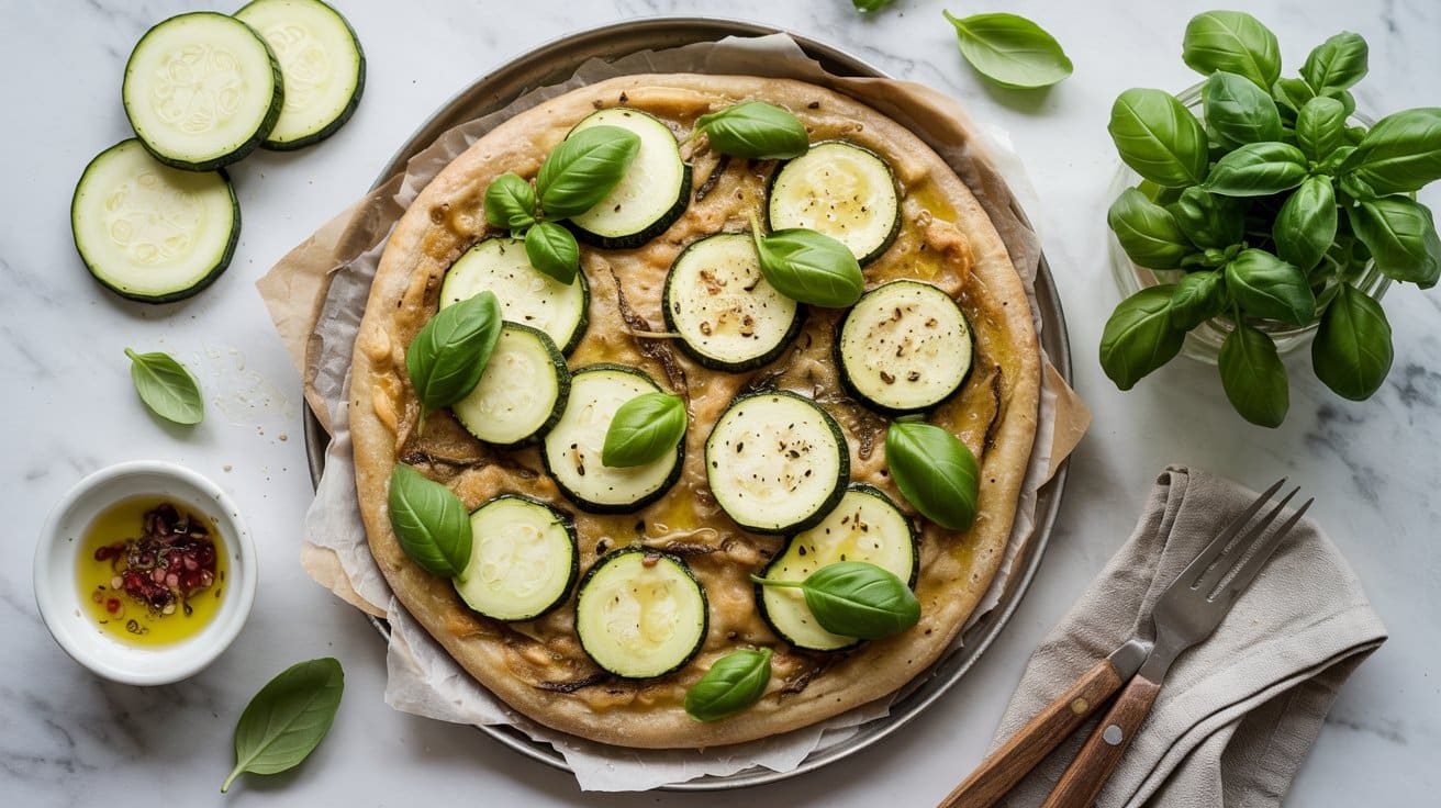 Zucchini basil flatbread offering mois jzidgh
