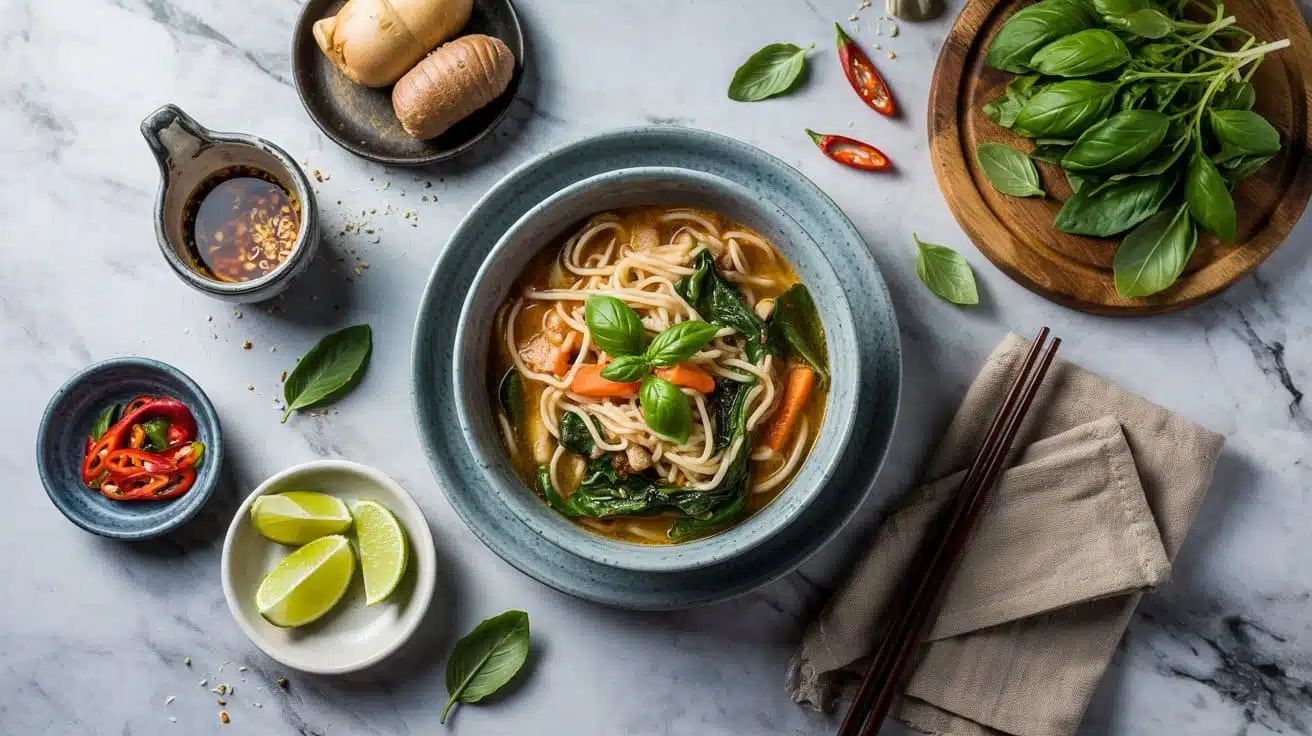 Aromatic thai basil vegetable pho soup rka