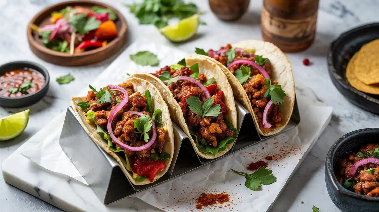 Plant based chorizo tacos with savory