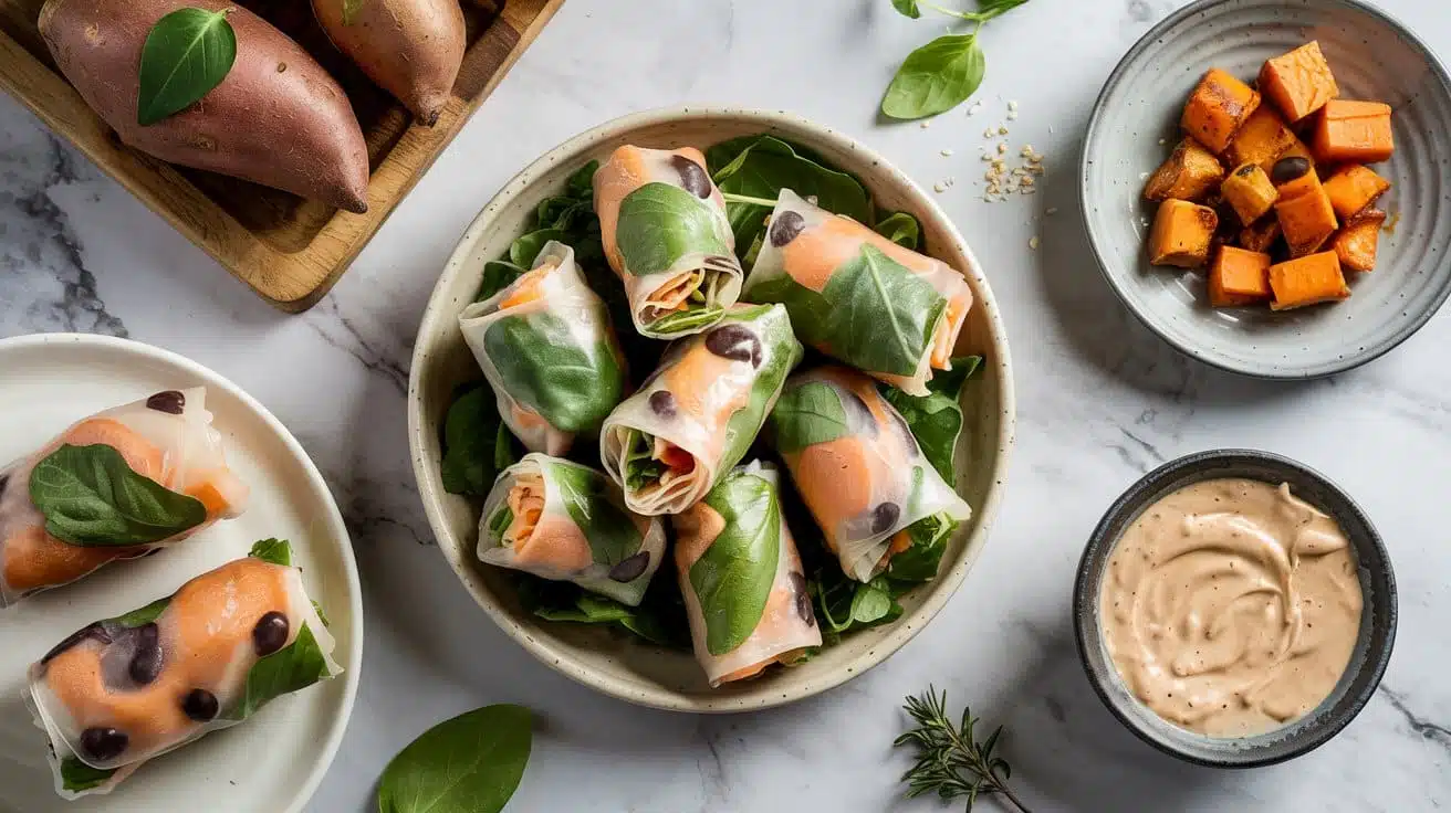 Sweet potato and black bean spring rol