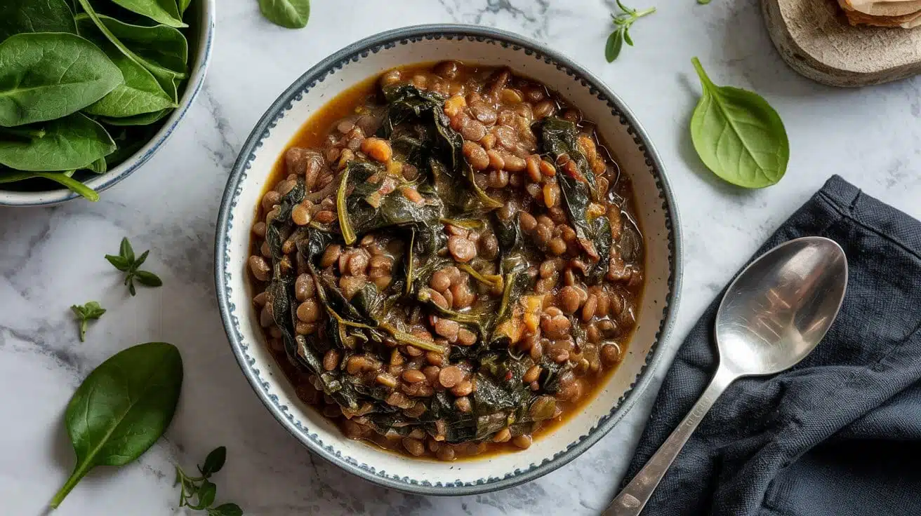 Braised lentils with spinach