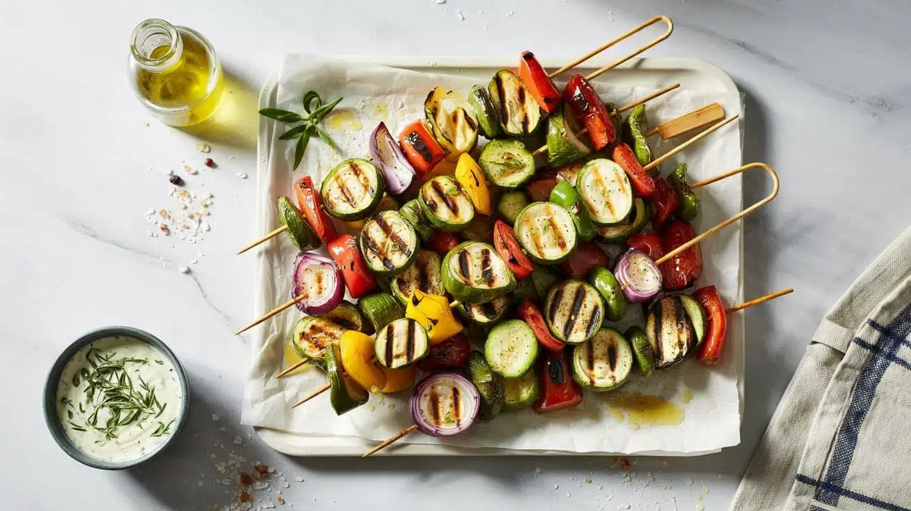 8 grilled vegetable skewers a top down f ynjukxw dd113ebq