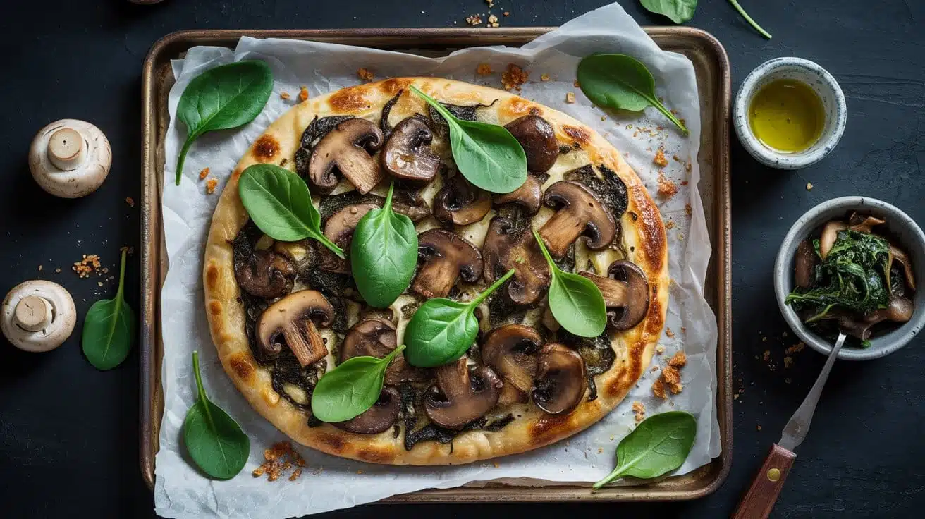 Mushroom and spinach flatbread for sav