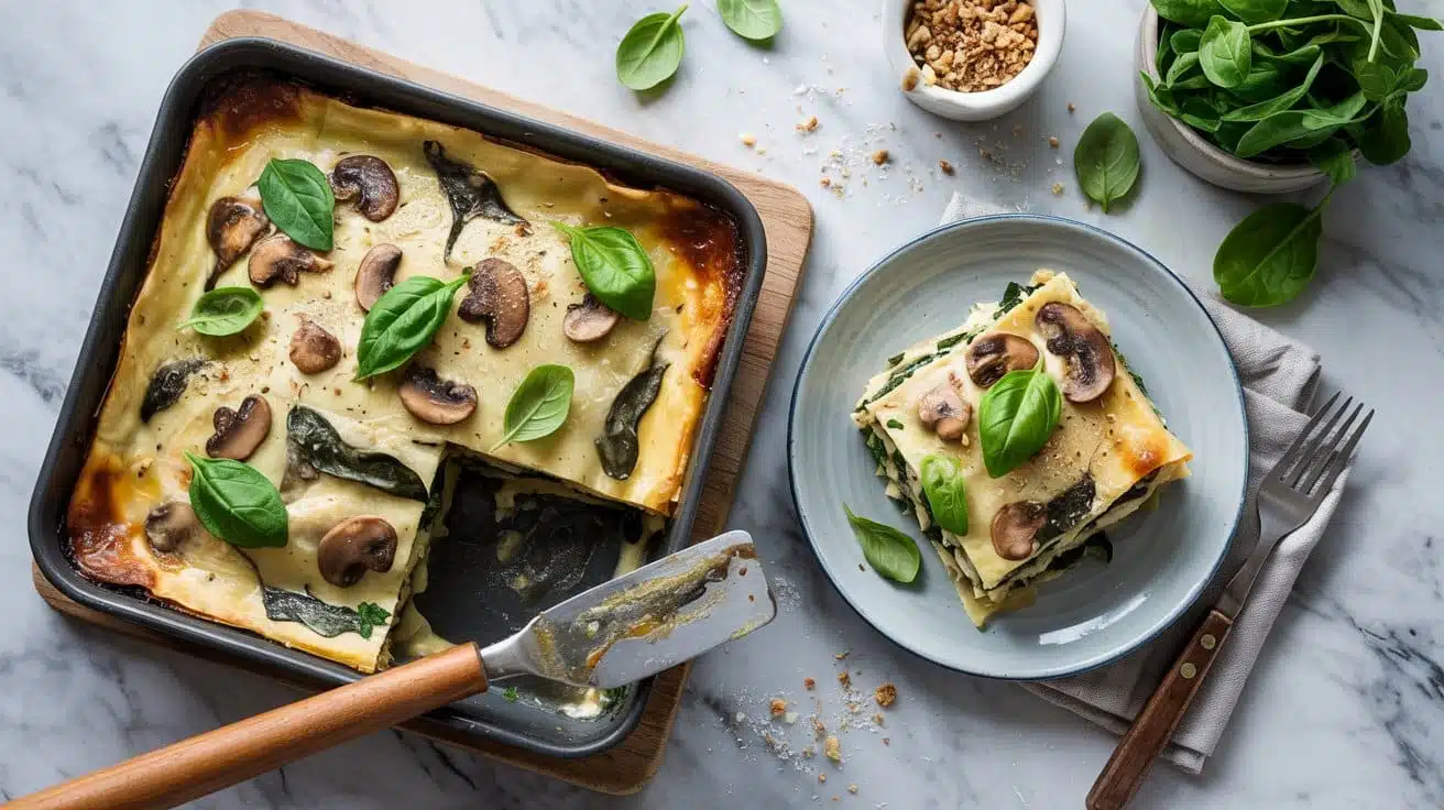 Vegan mushroom and spinach lasagna lay wsvfq