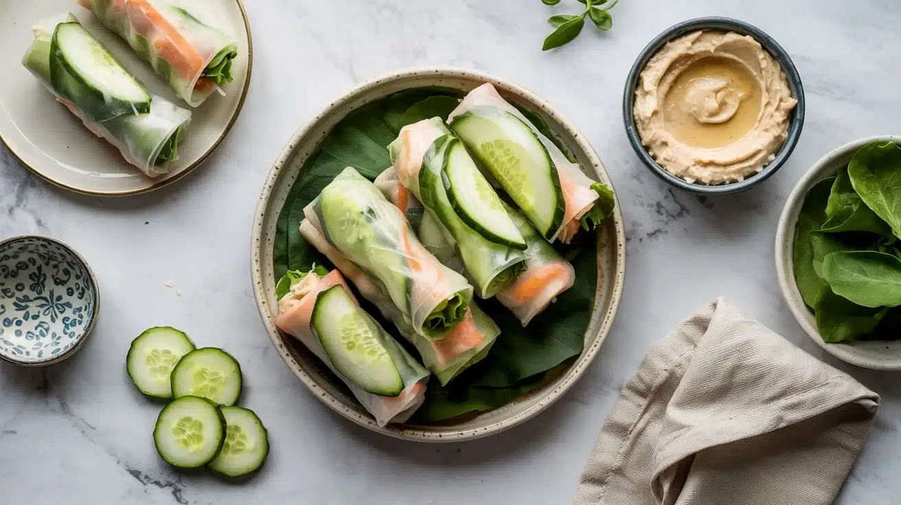Cucumber and hummus spring rolls a top ncj w asq