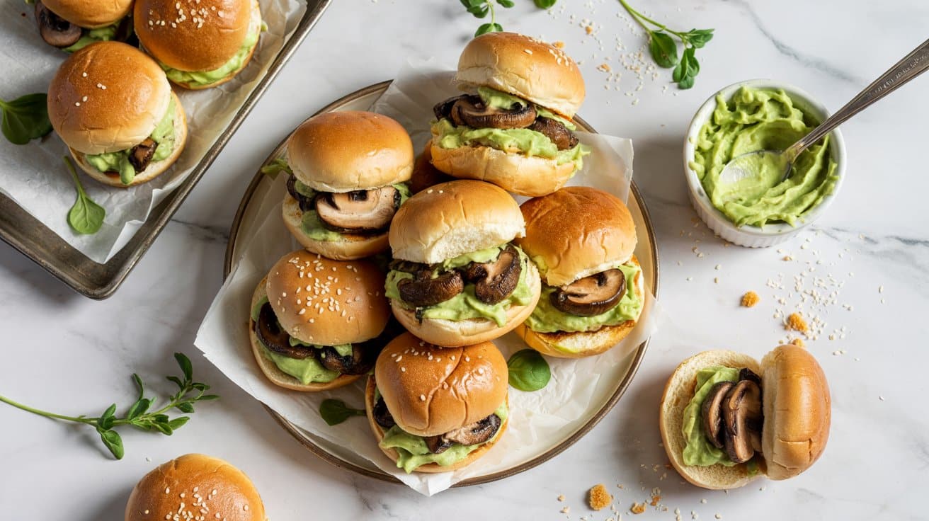 Mushroom sliders with avocado cream a prux