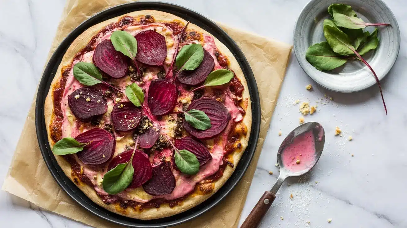 Roasted beet pizza with sweet and crea kqroszi9r ng