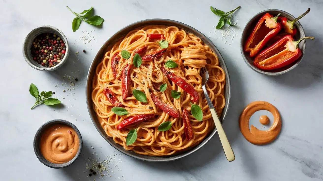 9 roasted red pepper pasta with creamy u bwml5eq