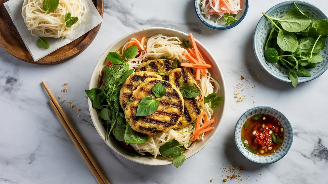 Savory vegan bun cha with grilled vegg yebv7t sq