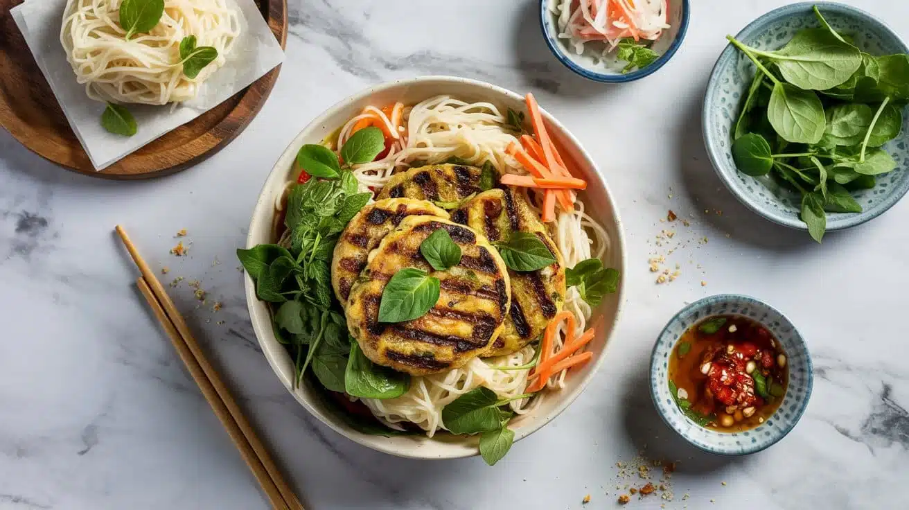 Savory vegan bun cha with grilled vegg yebv7t sq