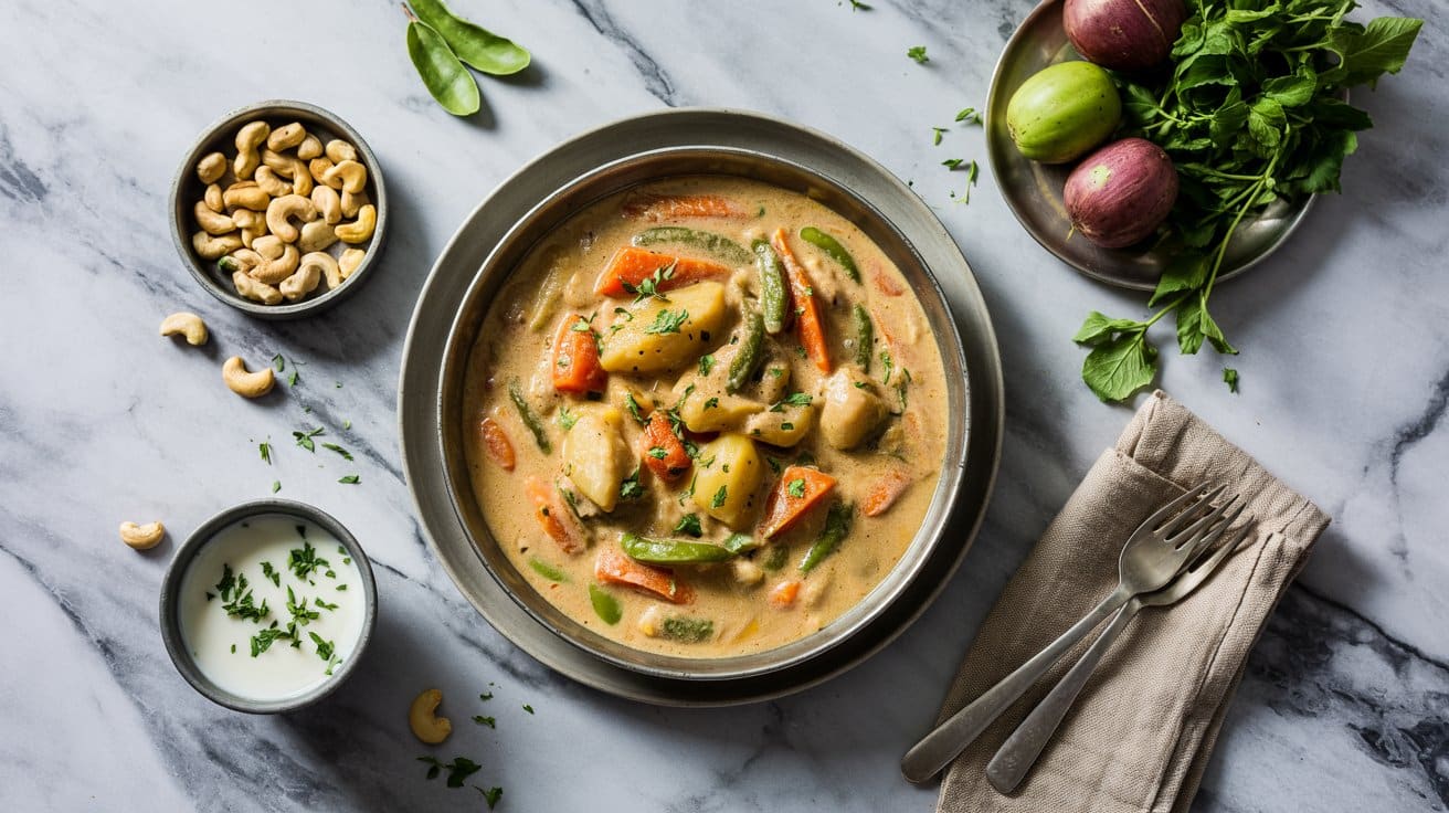 Vegetable korma in mildly spiced cream